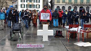 Guillermo Fernandez on hunger strike in Parliament Square.