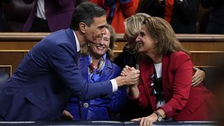 El presidente del Gobierno, Pedro Sánchez, junto con sus tres vicepresidentas; Nadia Calviño, Yolanda Díaz y Teresa Ribera.