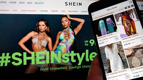 Páginas del sitio web de Shein, a la izquierda, y del sitio de Temu, a la derecha, aparecen en esta foto, en Nueva York, el 23 de junio de 2023.